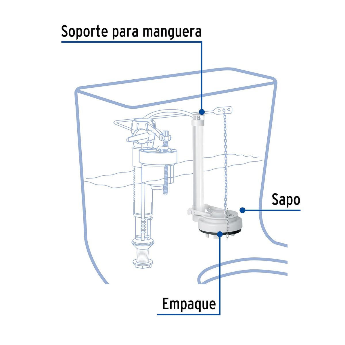 Válvula de Descarga 3' para Wc de 1 Pza, Cadena Inox, Foset