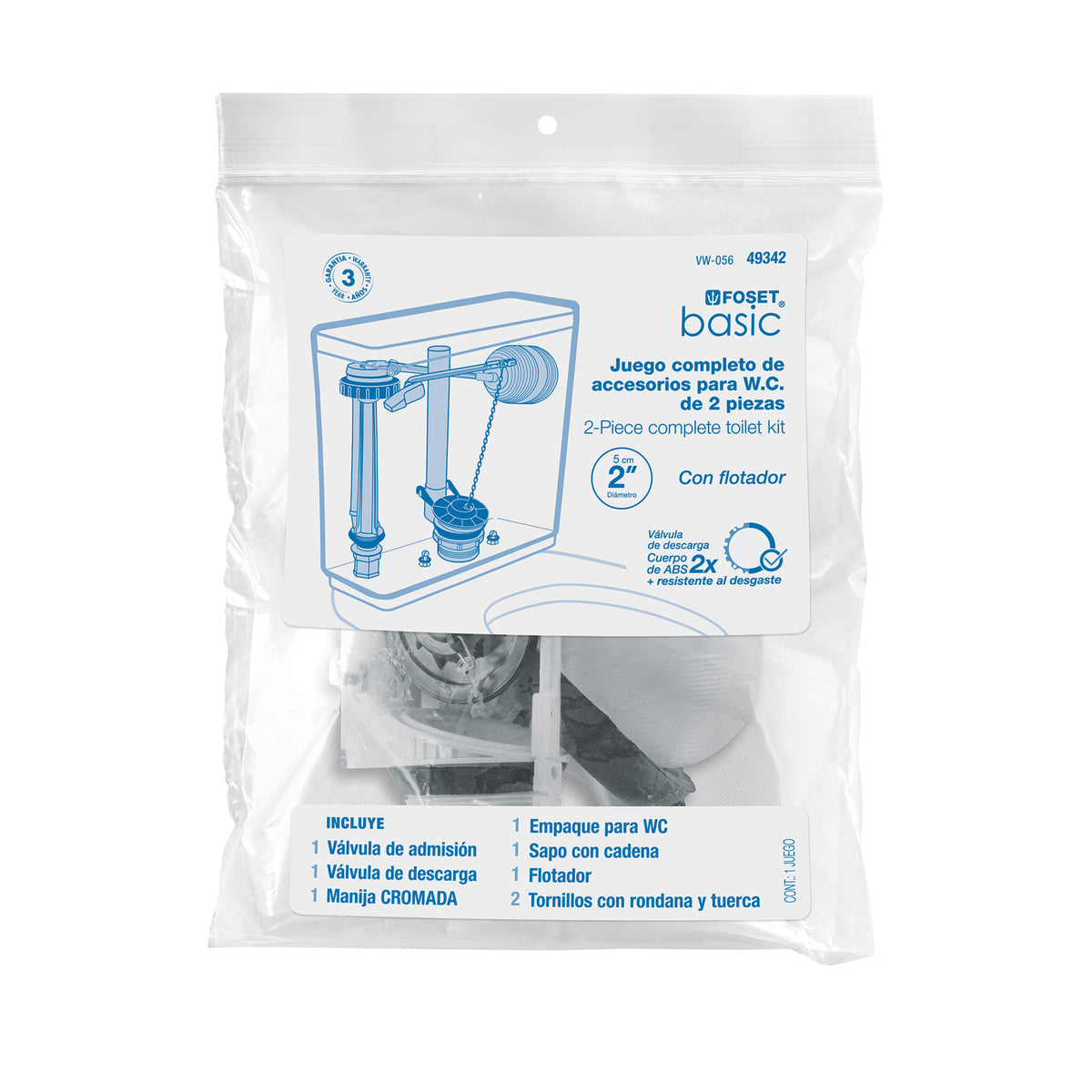 Juego Accesorios para Wc, 2' Flotador Trad, para Cromada, Basic