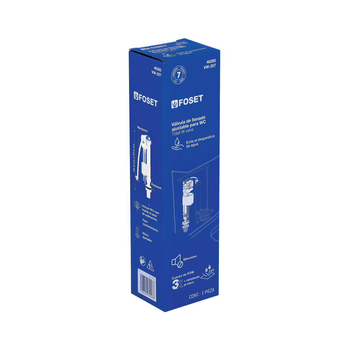 Válvula Admisión Tanque Bajo, Altura Ajustable 24.5 a 37.5 cm