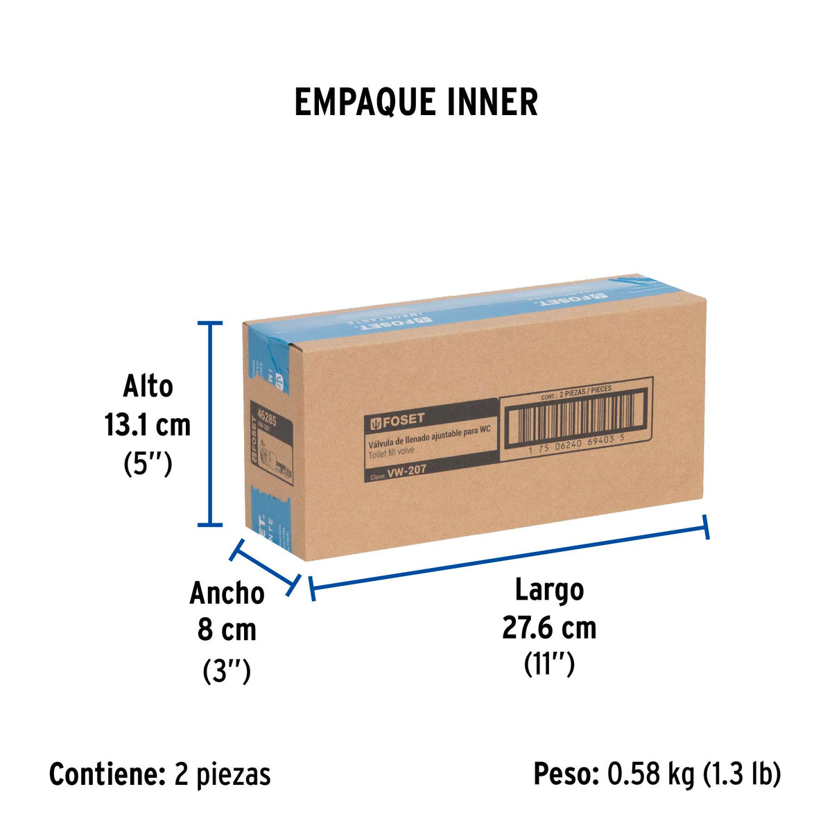 Válvula Admisión Tanque Bajo, Altura Ajustable 24.5 a 37.5 cm