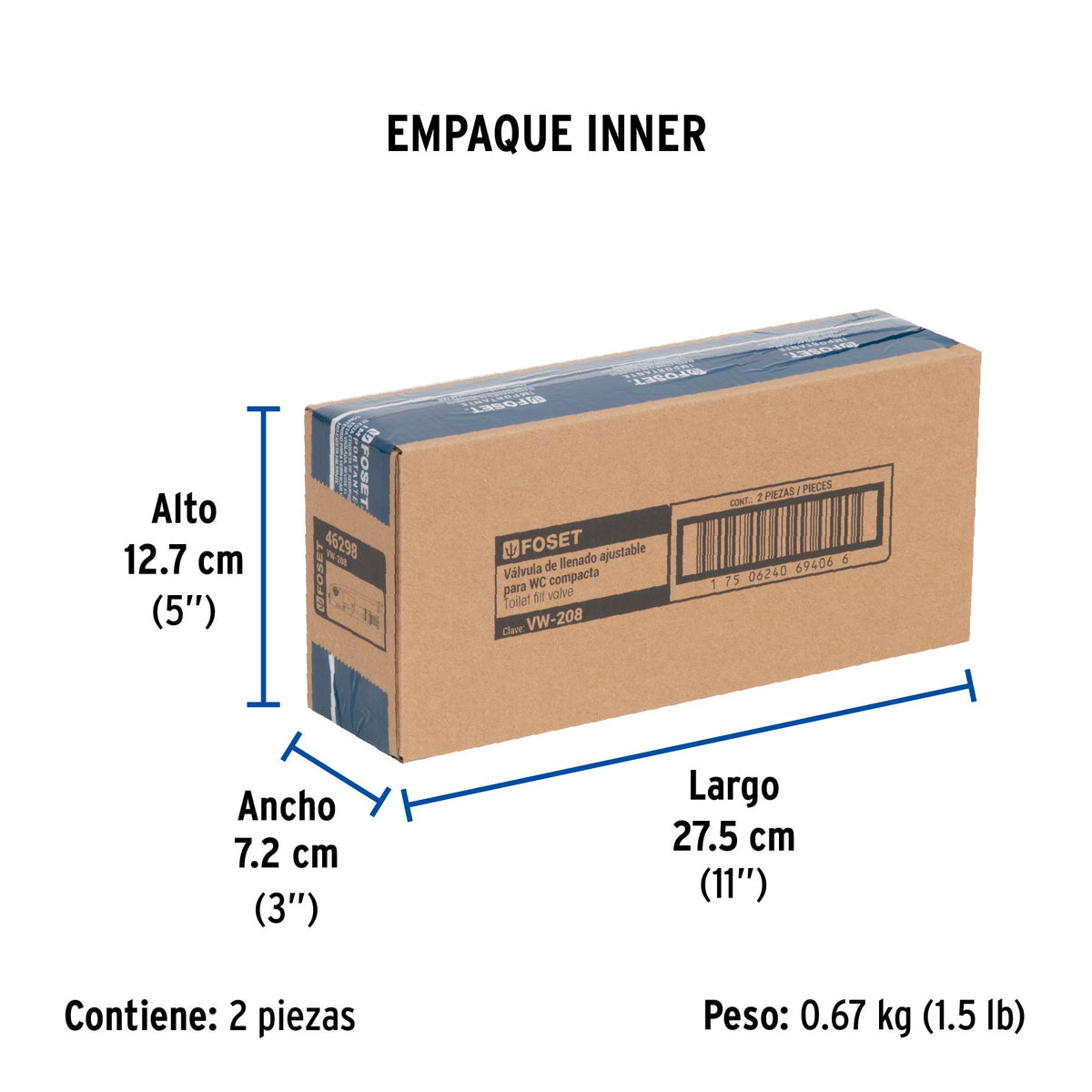 Válvula Admisión Tanque Bajo, Altura Ajustable 25 a 38 cm
