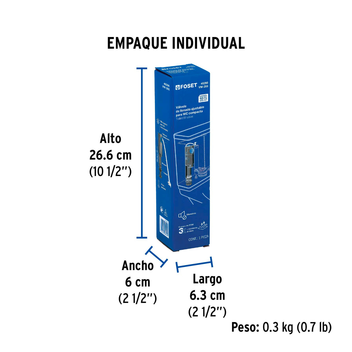 Válvula Admisión Tanque Bajo, Altura Ajustable 25 a 38 cm
