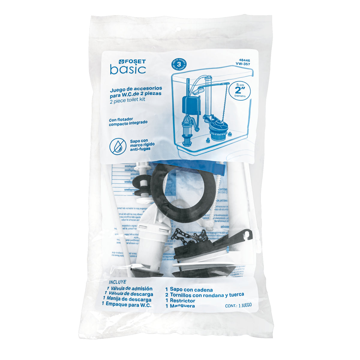 Juego Accesorios para Wc, 2' Flotador Compacto, Foset Basic
