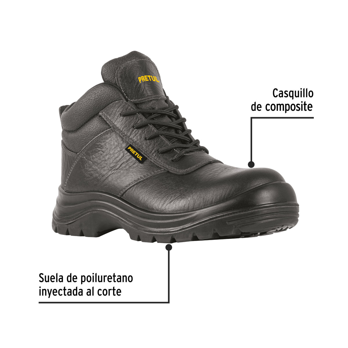 Bota de Seguridad Negra, #30, Casquillo de Poliamida, Pretul