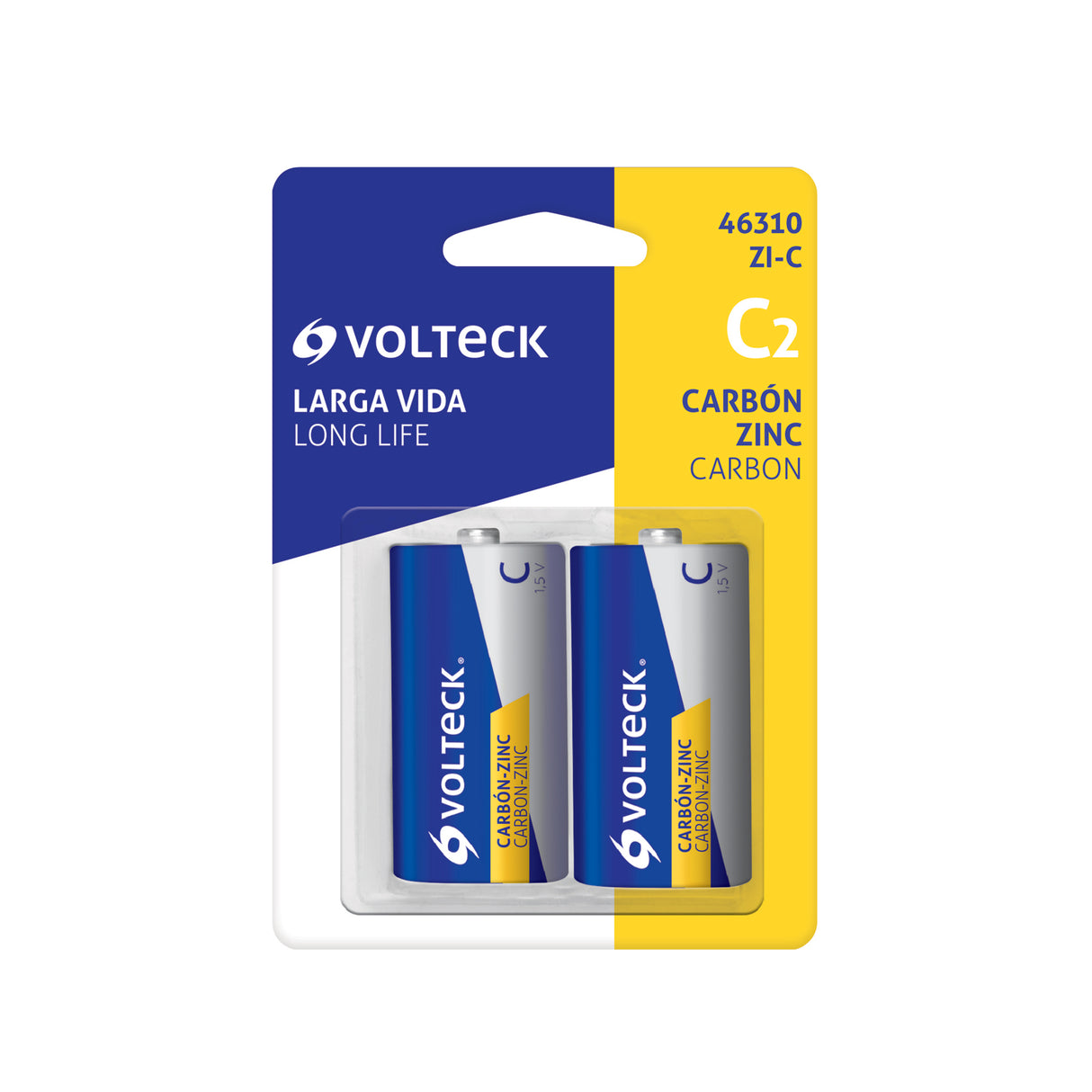 Blíster con 2 Pilas Zinc-carbón C, Volteck