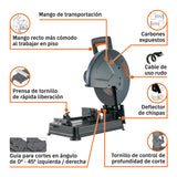 Tronzadora/cortadora de metales 14', 2200 W mango en 'd'