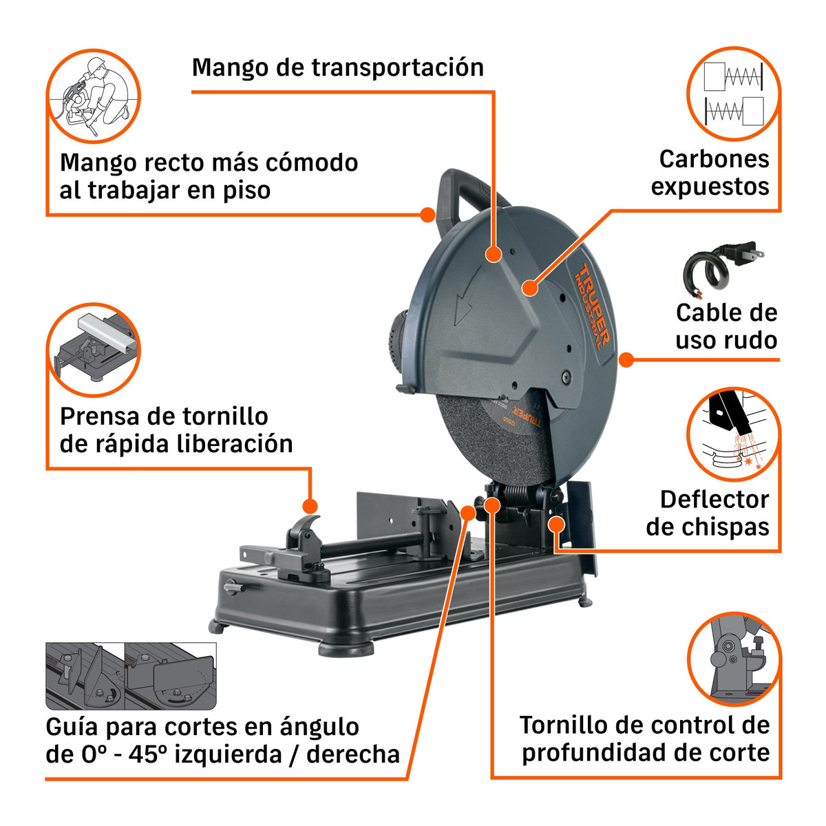 Tronzadora/cortadora de metales 14', 2200 W mango recto