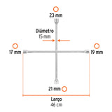 Llave de cruz 18', bocas 17, 19, 21 y 23 mm, Truper