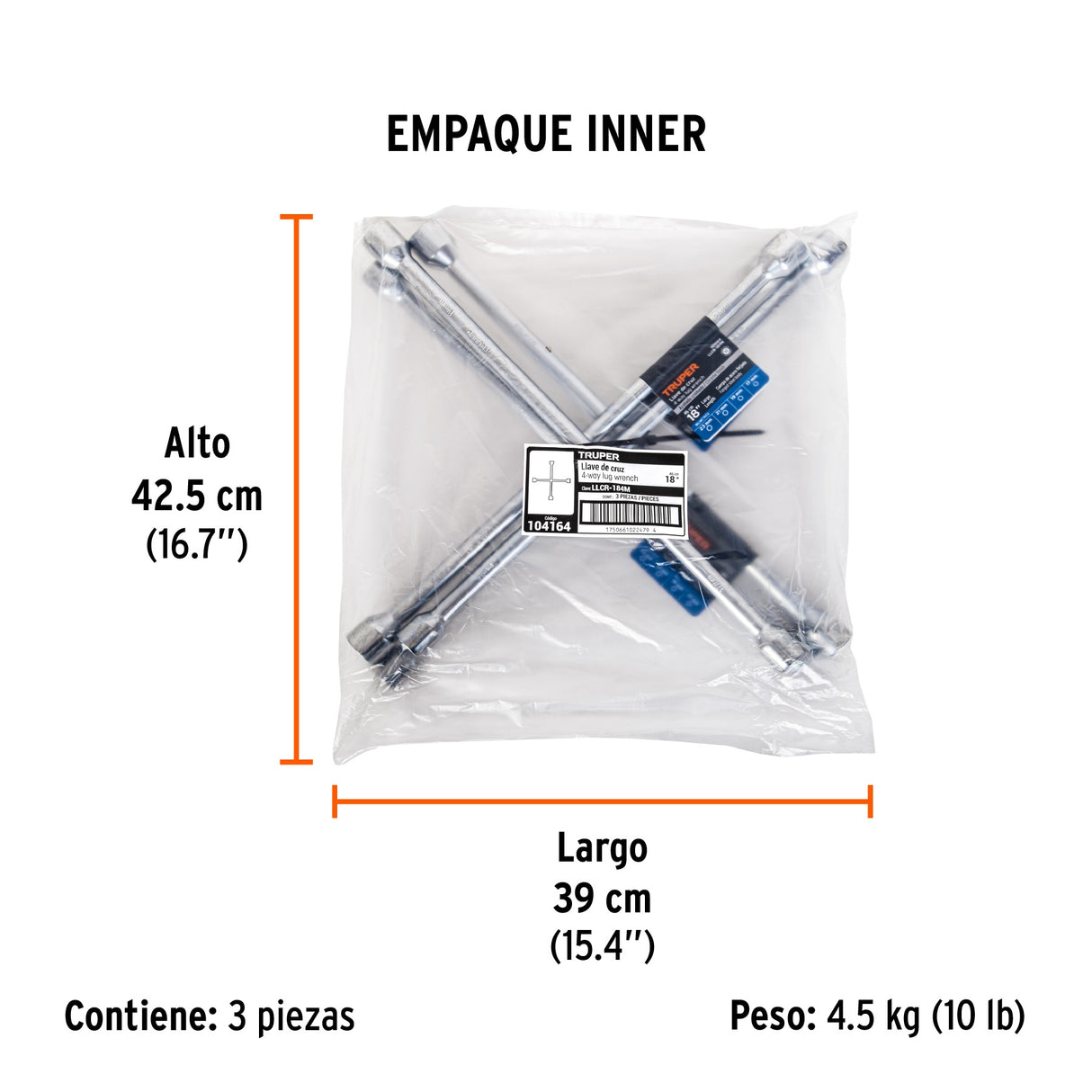 Llave de cruz 18', bocas 17, 19, 21 y 23 mm, Truper