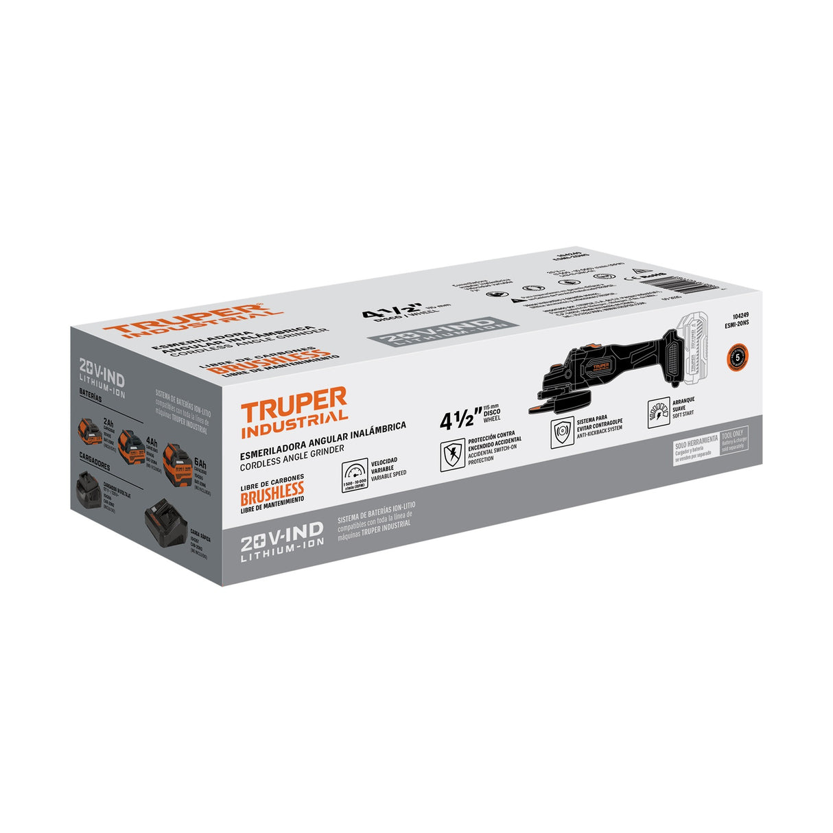 Esmeriladora 4-1/2', 20 V, sin accesorios, Truper Industrial