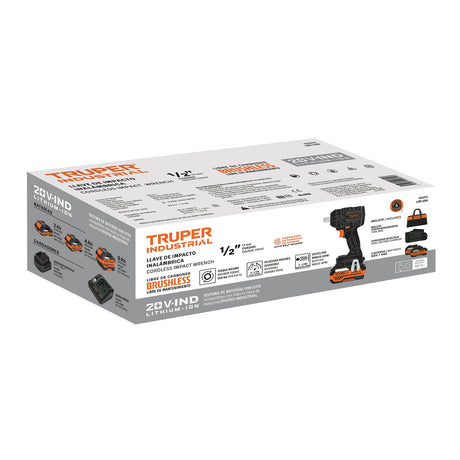 Llave de impacto 1/2' 20 V, 650 Nm, 2 baterías 4 Ah, Truper Industrial