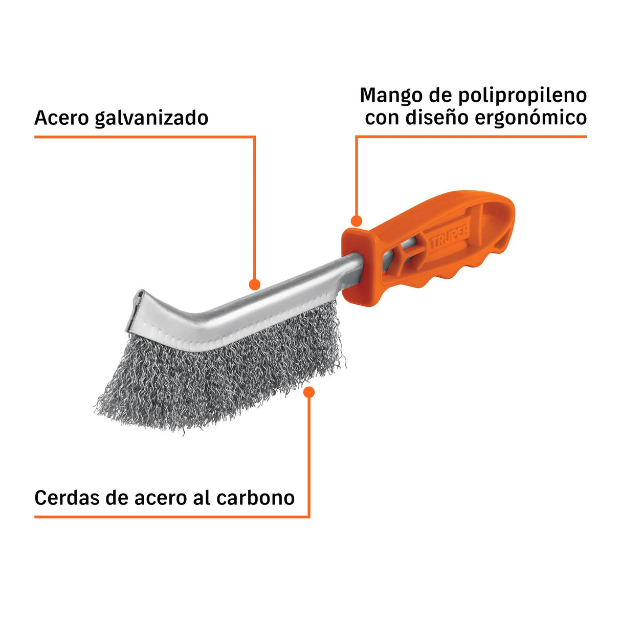 Cepillo de alambre curvo de acero al carbono, Truper