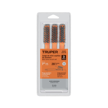 Juego de 3 minicepillos, 28 pinceles acero inoxidable, Truper