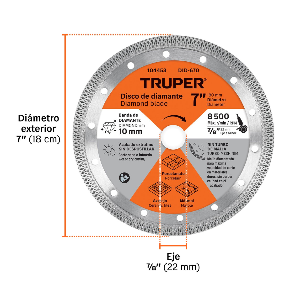 Disco de diamante 7', corte porcelanato, Truper