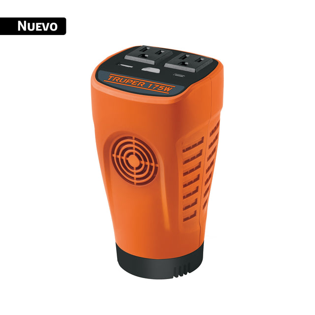 Inversor de corriente 175 W, vaso, puertos USB A y C, Truper
