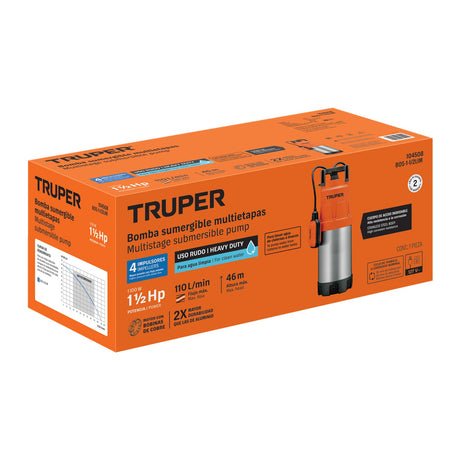 Bomba sumergible acero inoxidable, agua limpia, 1-1/2 HP, Truper