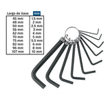 Juego de 10 llaves hexagonales mm, tipo llavero, Pretul