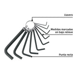 Juego de 10 llaves hexagonales mm, tipo llavero, Pretul