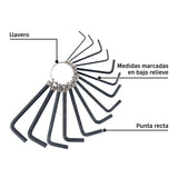 Juego de 14 llaves hexagonales mixtas, tipo llavero, Pretul
