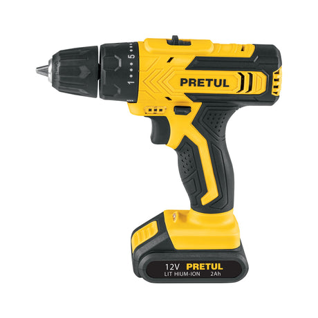 Taladro/destornillador 3/8', 12 V, 1 batería 2 Ah, Pretul