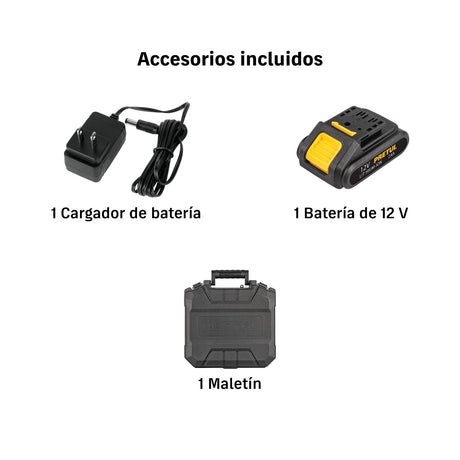 Kit taladro/destornillador 3/8', 12 V, 33 accesorios, Pretul