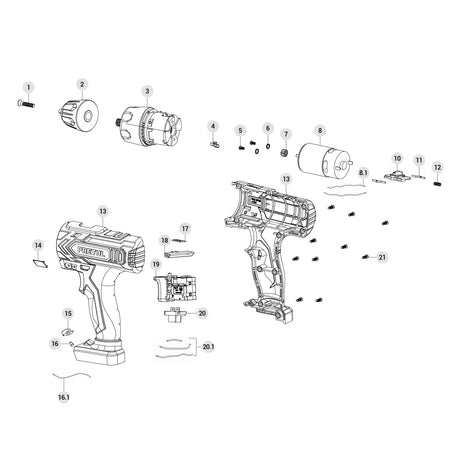 Kit taladro/destornillador 3/8', 12 V, 33 accesorios, Pretul