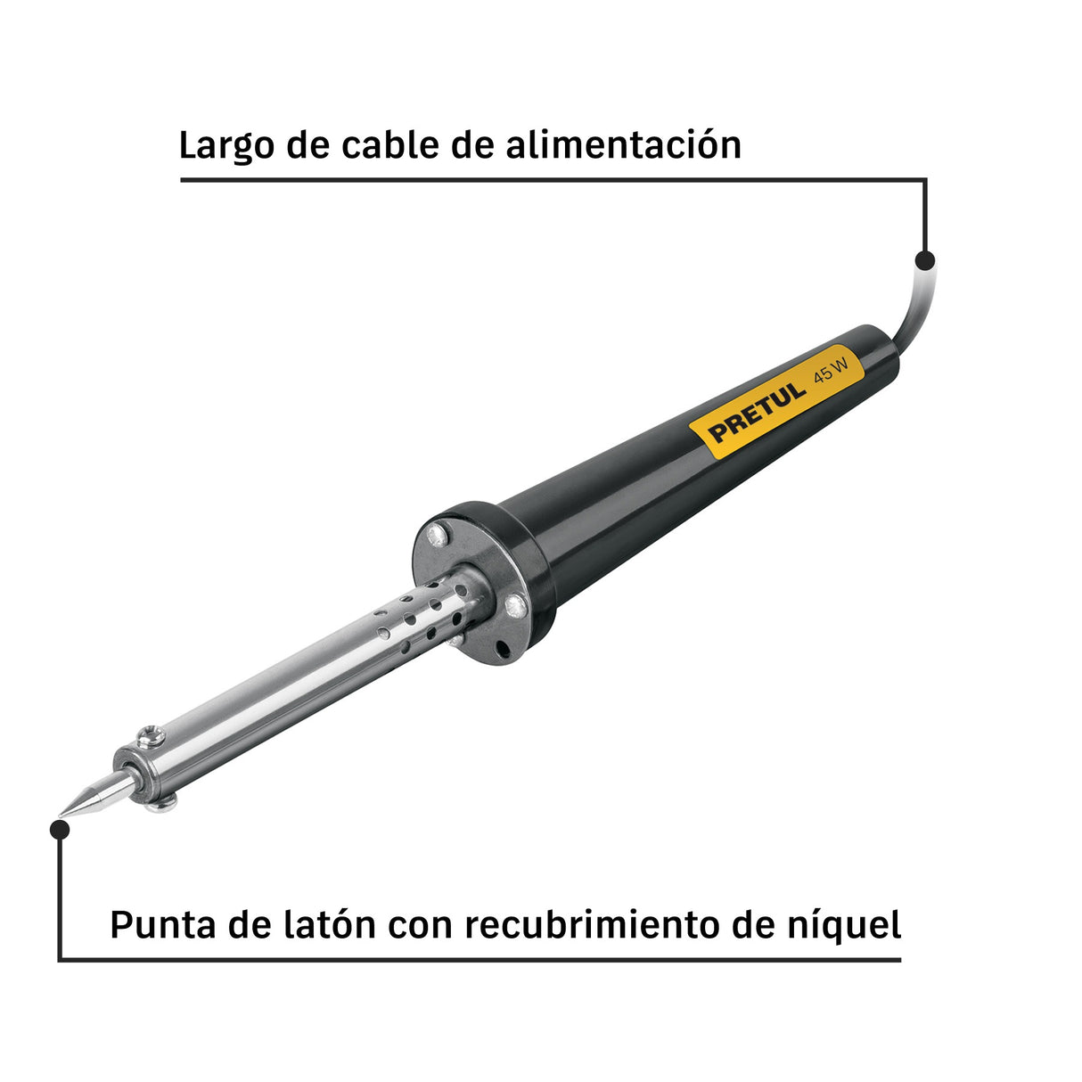 Cautín 45 W tipo lápiz con accesorios trabajo medio, Pretul