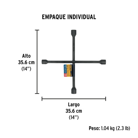 Llave de cruz 14', bocas 17, 19, 22 mm y 13/16', Pretul