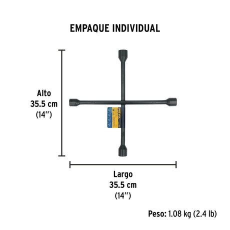 Llave de cruz 14', bocas 17, 19, 21 y 23 mm, Pretul