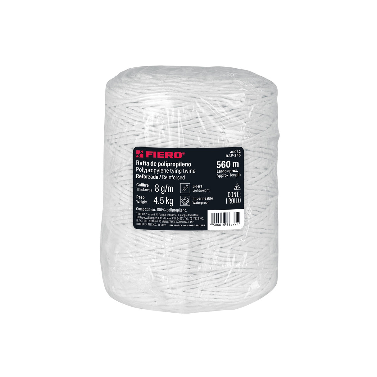 Rollo de rafia de 562 m color blanco calibre 8 g/m, Fiero