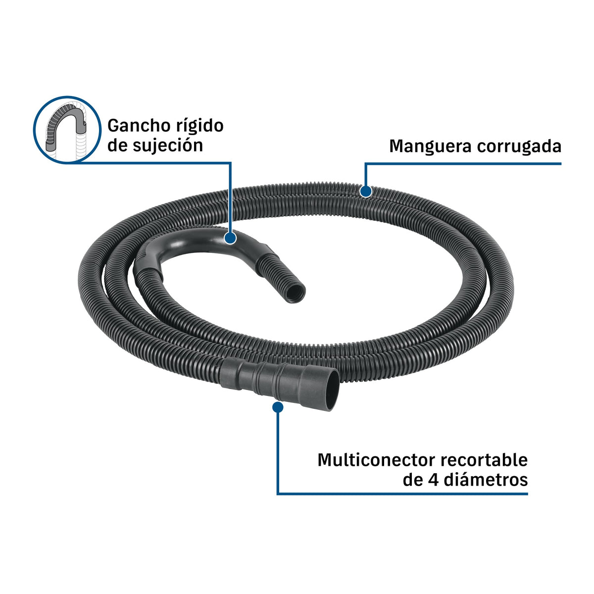 Manguera con multiconector, desagüe lavadora, 3 m, Foset