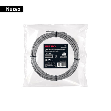 Cable rígido 1/8' x 5 m, acero galvanizado, Fiero