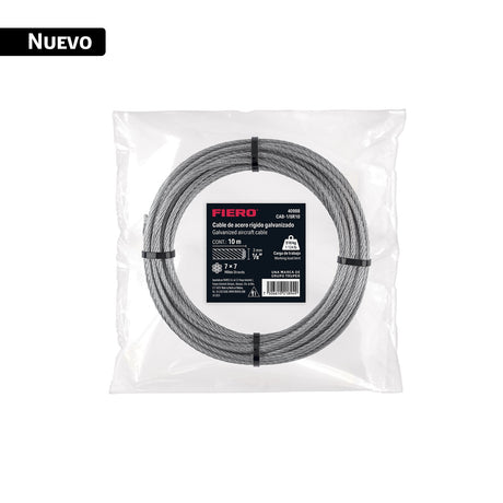 Cable rígido 1/8' x 10 m, acero galvanizado, Fiero