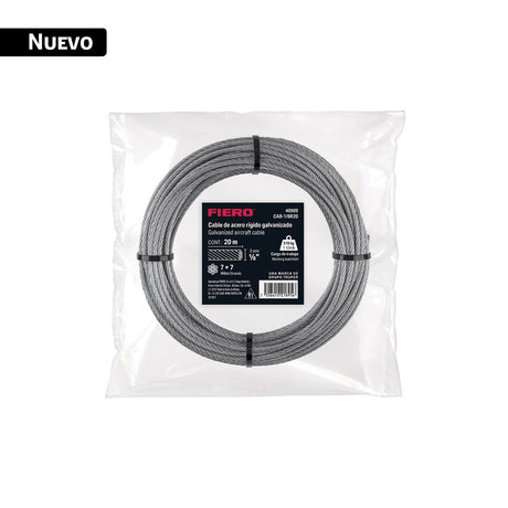 Cable rígido 1/8' x 20 m, acero galvanizado, Fiero