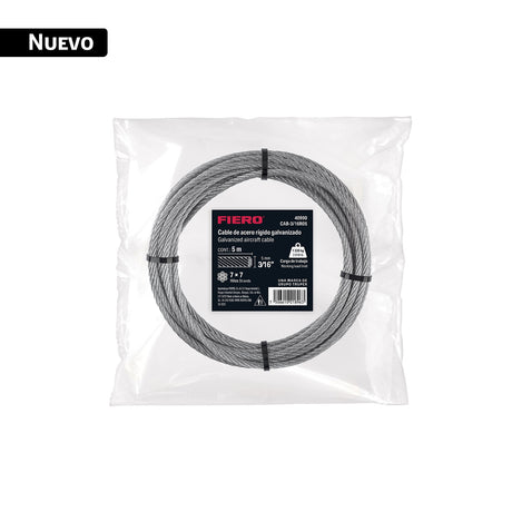 Cable rígido 3/16' x 5 m, acero galvanizado, Fiero