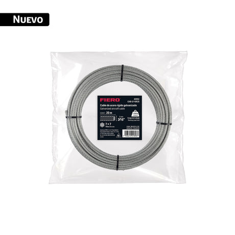 Cable rígido 3/16' x 20 m, acero galvanizado, Fiero