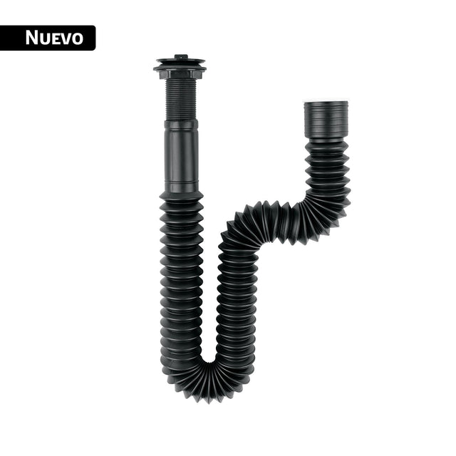 Céspol flexible de PP con contra, negro, para lavabo, Foset