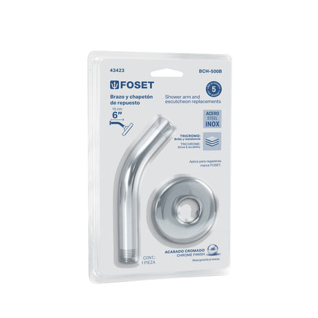 Brazo y chapetón para regadera, blister, cromo, Foset Basic