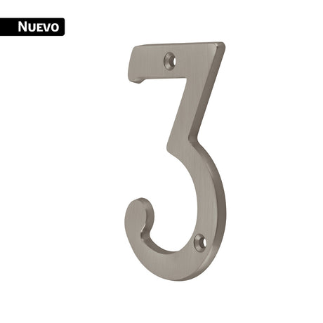 Número 3 de latón sólido 4', níquel satín, Hermex