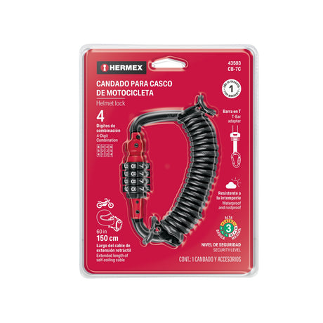 Candado para casco de motocicleta, 7 cm x 1 m, Hermex