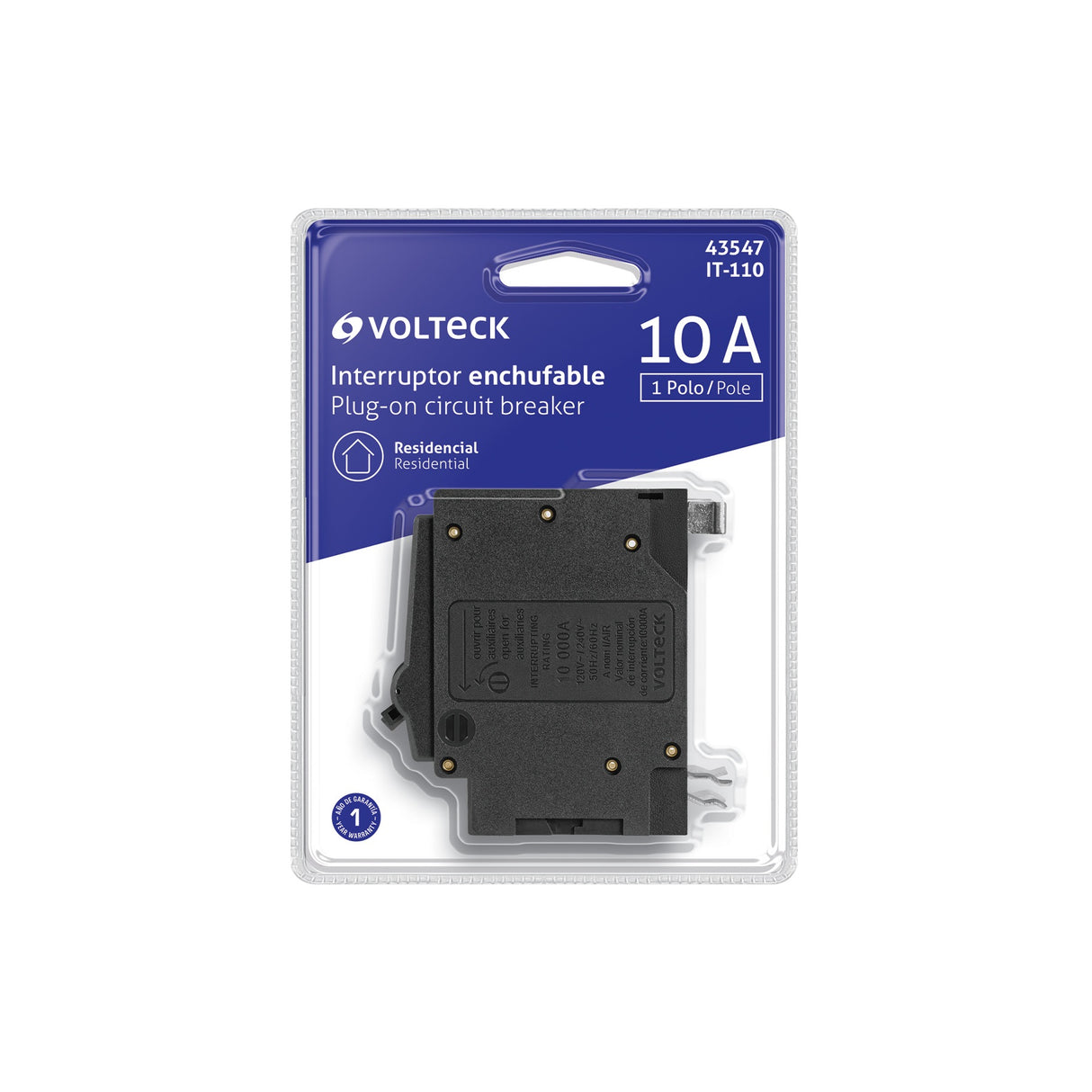 Interruptor de 1 polo 10 A, enchufable, Volteck