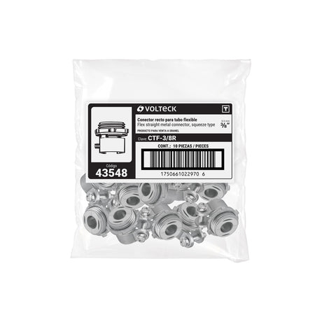 Conector recto 3/8' para tubo flexible metálico, Volteck