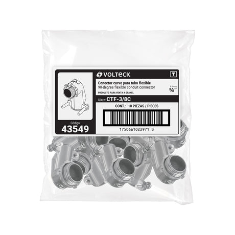Conector curvo 3/8' para tubo flexible metálico, Volteck