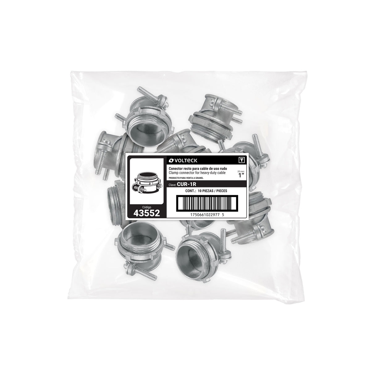 Conector recto 1' para cable de uso rudo, Volteck