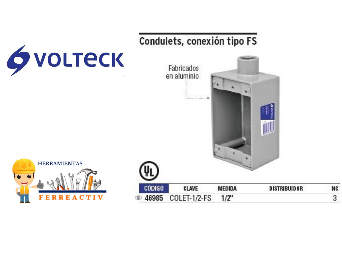 Condulet Rectangular 1/2 Tipo Fs de 3 Salidas, Volteck