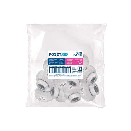 Tuerca unión roscable de PVC 1/2', Foset