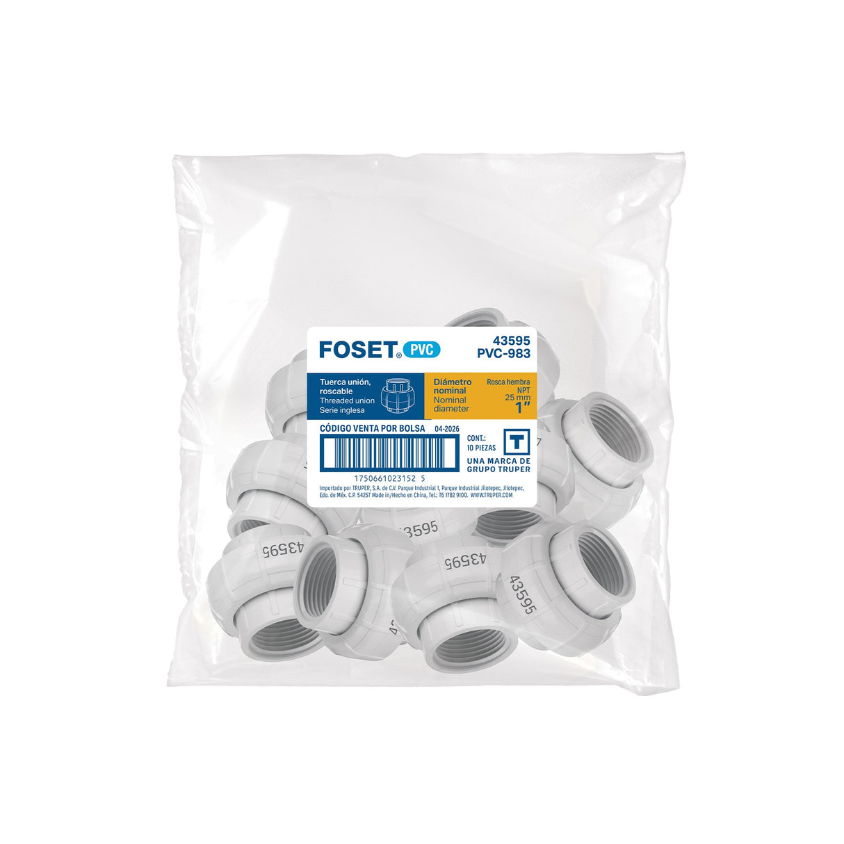 Tuerca unión roscable de PVC 1', Foset