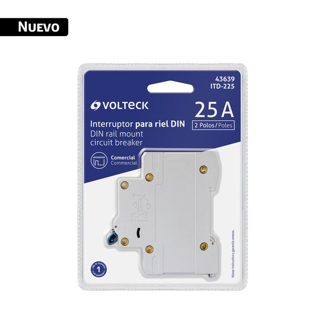 Interruptor de 2 polos 25 A para riel DIN, Volteck