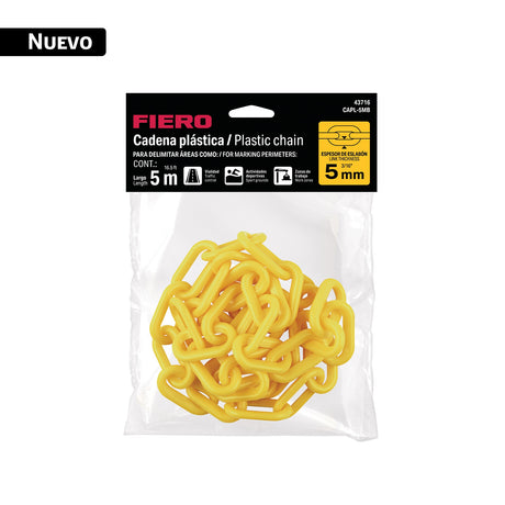 Bolsa con cadena plástica amarilla 5 mm x 5 m, Fiero