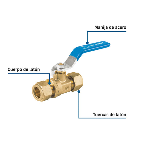 Válvula esfera de latón, de compresión, 1/2' alta presión